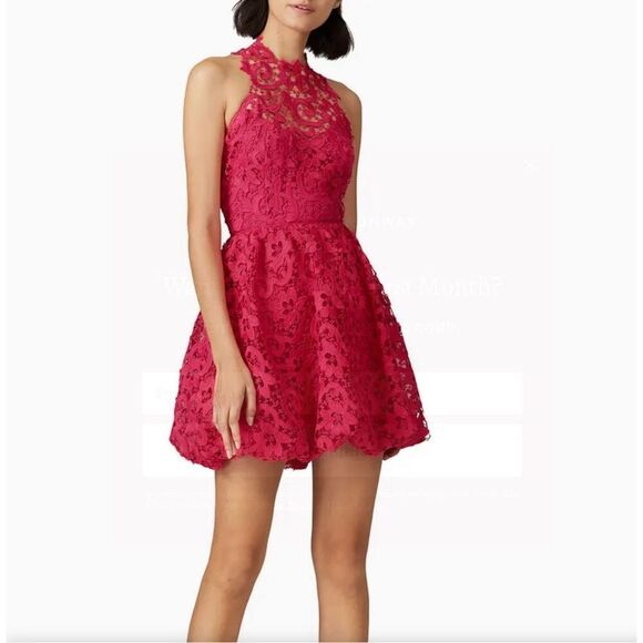 Saylor Hot Pink Lace Backless Mini Bubble Skirt Dress, M Pockets! - Picture 1 of 16